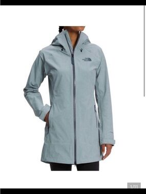 The North Face Women's Light Blue Waterproof Hooded Long Rain Jacket dryzzle